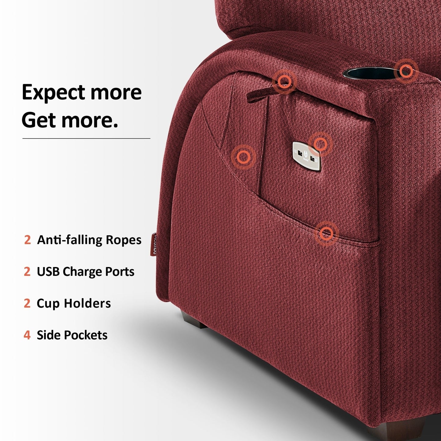 Poltrona reclinabile MCombo Power Zero Gravity con poggiatesta regolabile per soggiorno, tessuto ZG334