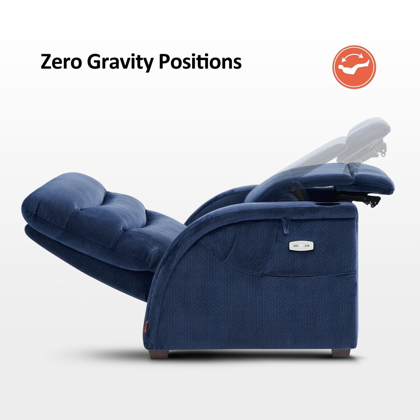 Poltrona reclinabile MCombo Power Zero Gravity con poggiatesta regolabile per soggiorno, tessuto ZG334