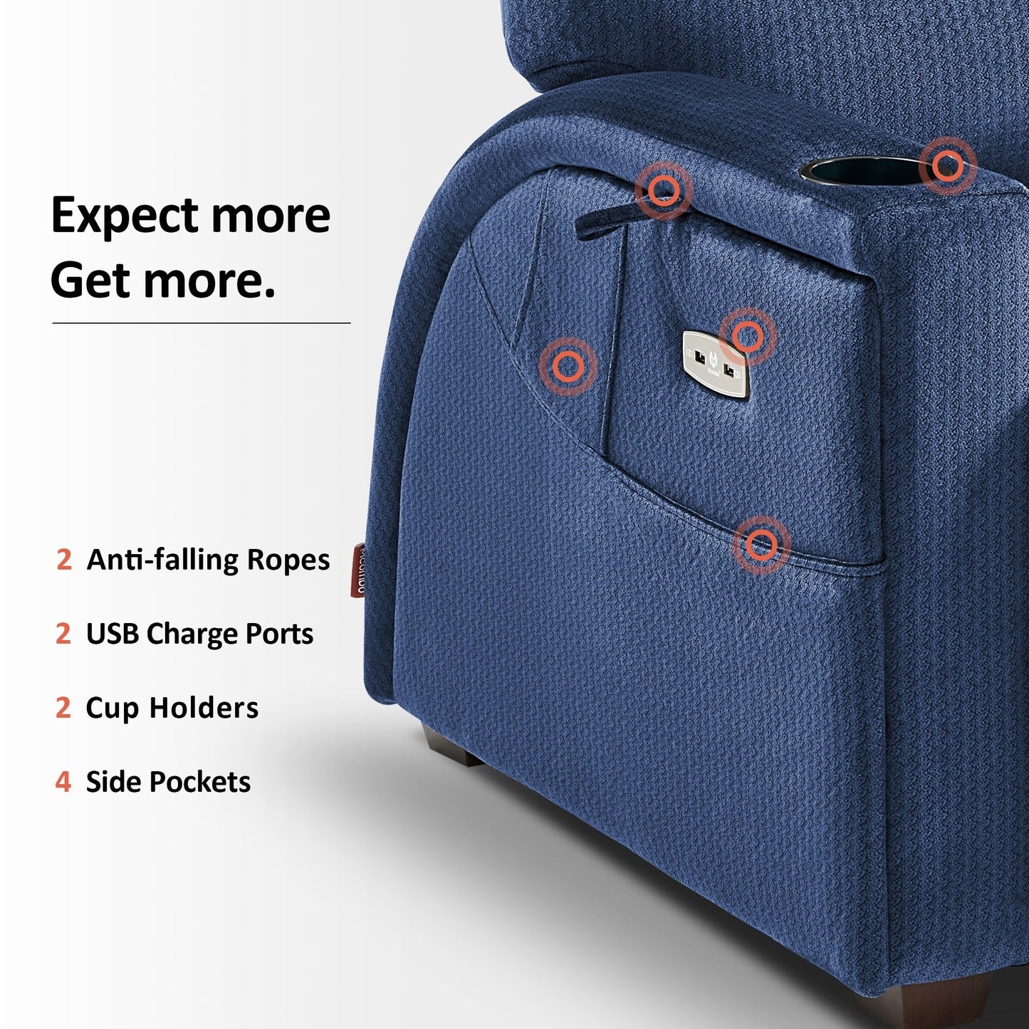 Poltrona reclinabile MCombo Power Zero Gravity con poggiatesta regolabile per soggiorno, tessuto ZG334