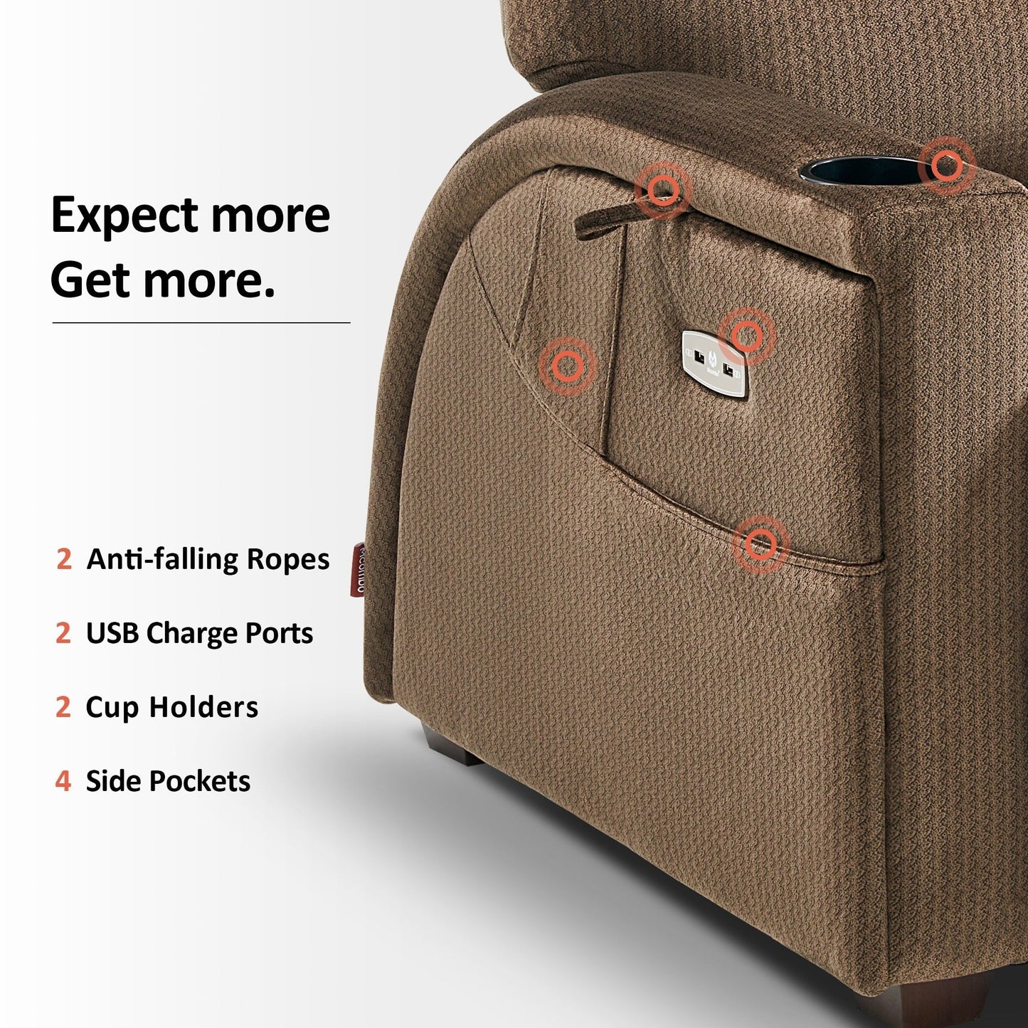 Poltrona reclinabile MCombo Power Zero Gravity con poggiatesta regolabile per soggiorno, tessuto ZG334