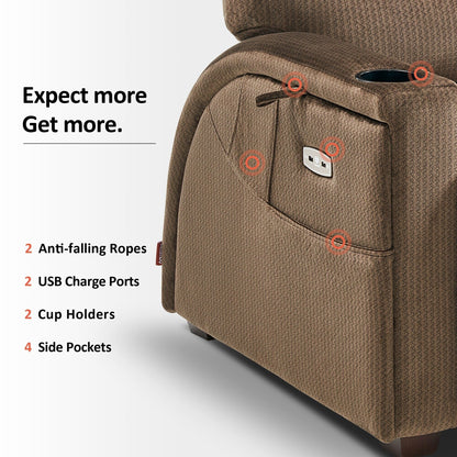 Poltrona reclinabile MCombo Power Zero Gravity con poggiatesta regolabile per soggiorno, tessuto ZG334