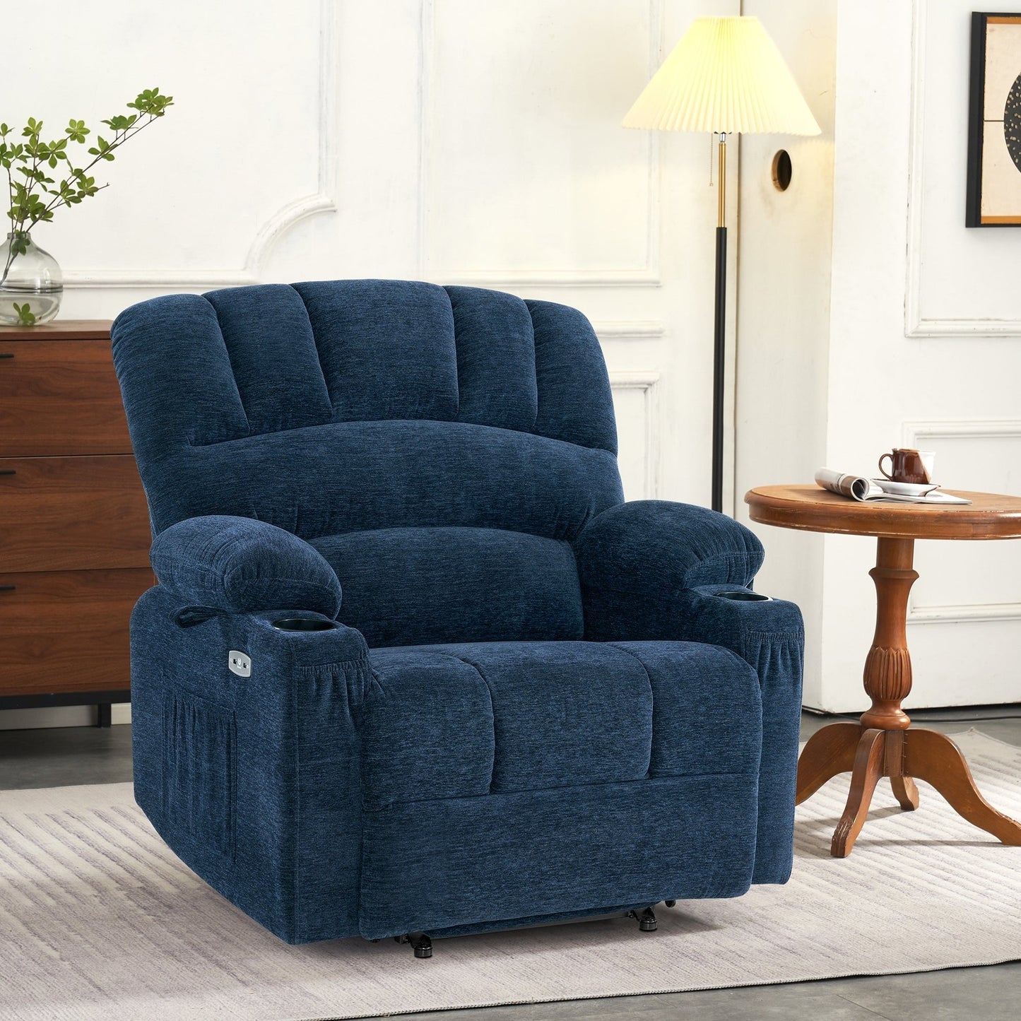 Poltrona reclinabile MCombo con massaggio e calore per anziani di corporatura robusta, tessuto R7093 (piccola-larga)