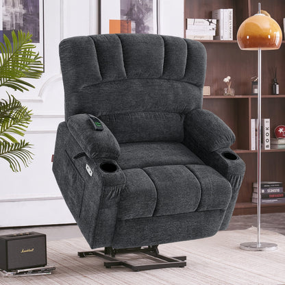 Poltrona reclinabile MCombo con massaggio e calore per anziani di corporatura robusta, tessuto R7093 (piccola-larga)