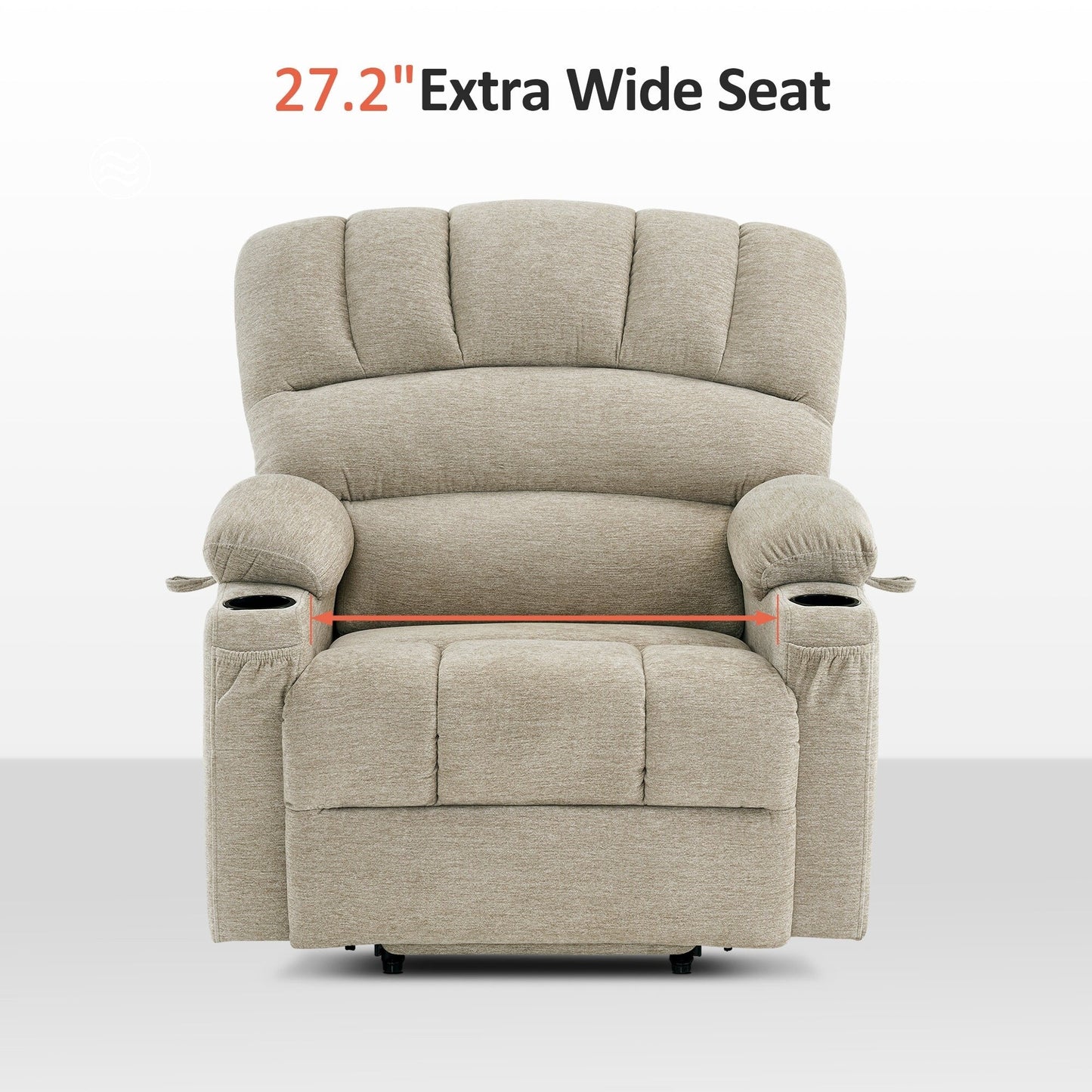 Poltrona reclinabile MCombo con massaggio e calore per anziani di corporatura robusta, tessuto R7093 (piccola-larga)