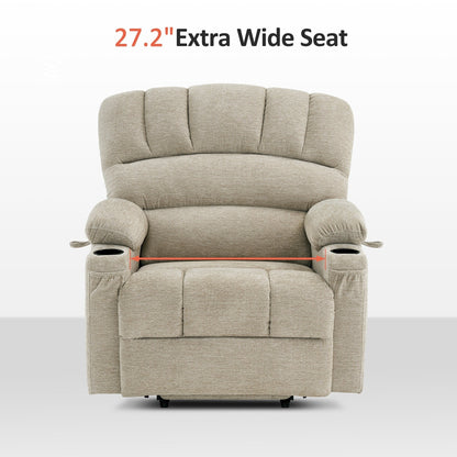 Poltrona reclinabile MCombo con massaggio e calore per anziani di corporatura robusta, tessuto R7093 (piccola-larga)
