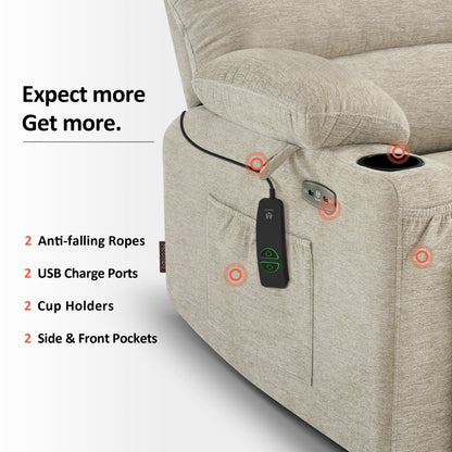 Poltrona reclinabile MCombo con massaggio e calore per anziani di corporatura robusta, tessuto R7093 (piccola-larga)