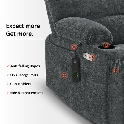 Poltrona reclinabile MCombo con massaggio e calore per anziani di corporatura robusta, tessuto R7093 (piccola-larga)