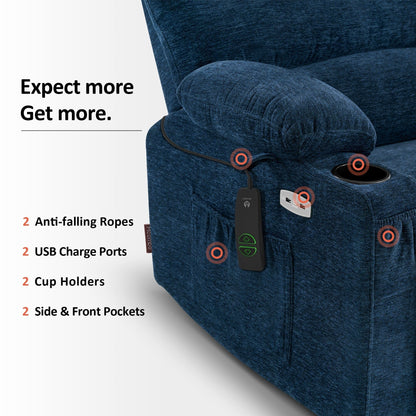 Poltrona reclinabile MCombo con massaggio e calore per anziani di corporatura robusta, tessuto R7093 (piccola-larga)