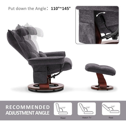 MCombo Set di 2 poltrone reclinabili girevoli con pouf e cuscino per il collo, tessuto in ciniglia