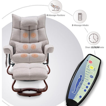 MCombo Set di 2 poltrone reclinabili girevoli con pouf e cuscino per il collo, tessuto in ciniglia