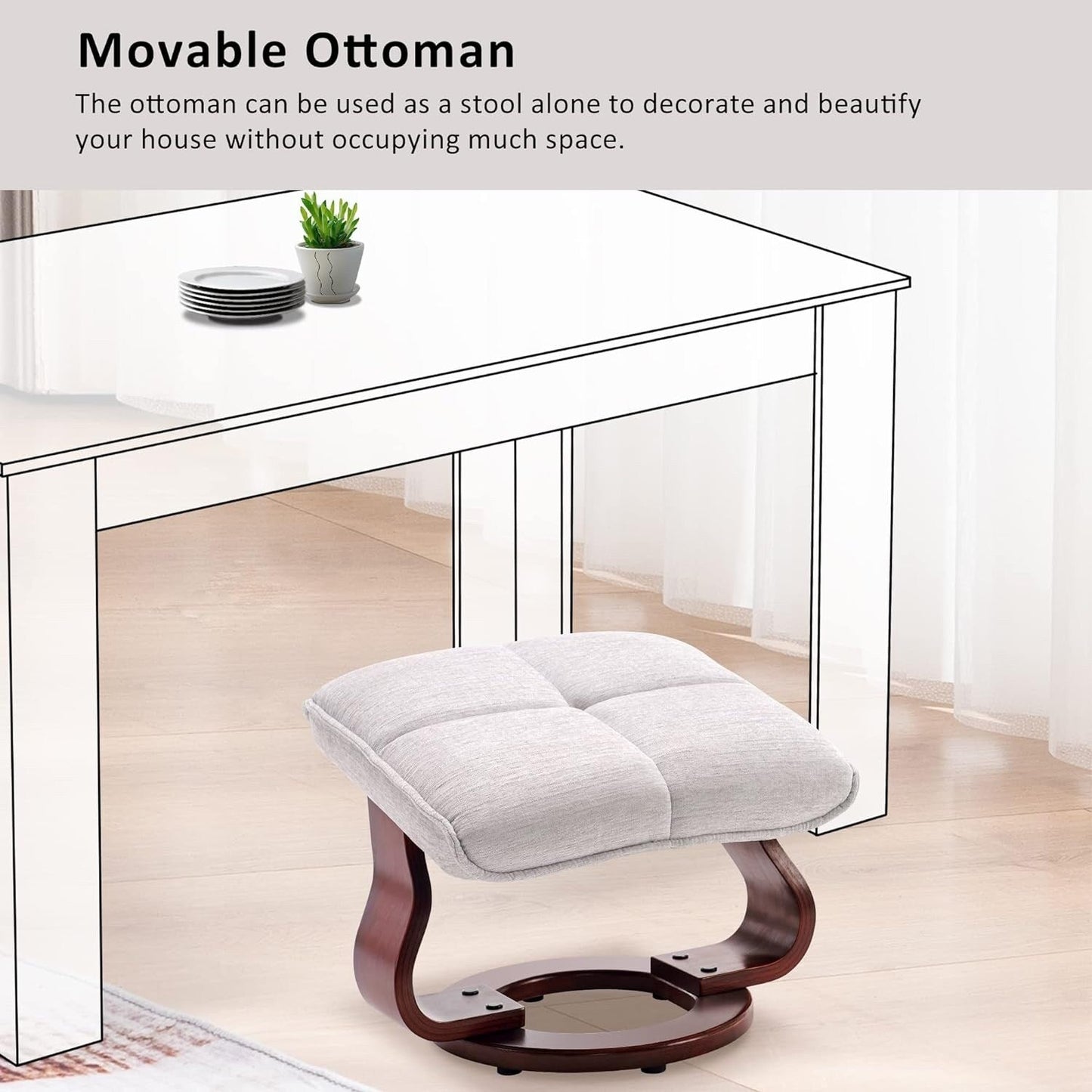 MCombo Set di 2 poltrone reclinabili girevoli con pouf e cuscino per il collo, tessuto in ciniglia