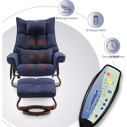 MCombo Set di 2 poltrone reclinabili girevoli con pouf e cuscino per il collo, tessuto in ciniglia