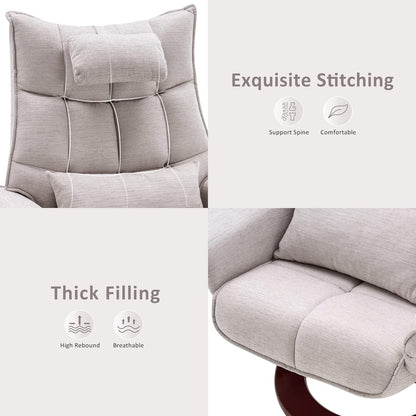 MCombo Set di 2 poltrone reclinabili girevoli con pouf e cuscino per il collo, tessuto in ciniglia