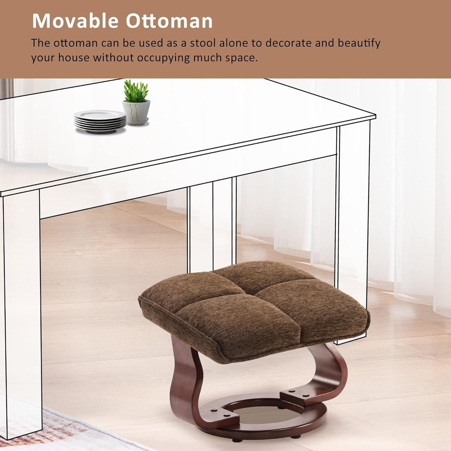 MCombo Set di 2 poltrone reclinabili girevoli con pouf e cuscino per il collo, tessuto in ciniglia