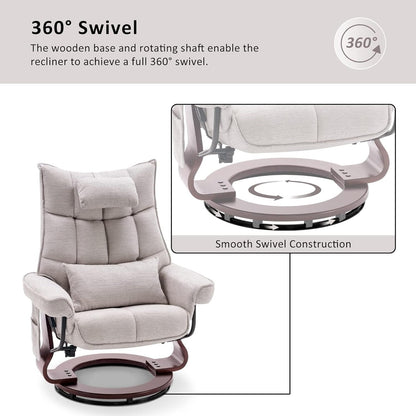 MCombo Set di 2 poltrone reclinabili girevoli con pouf e cuscino per il collo, tessuto in ciniglia