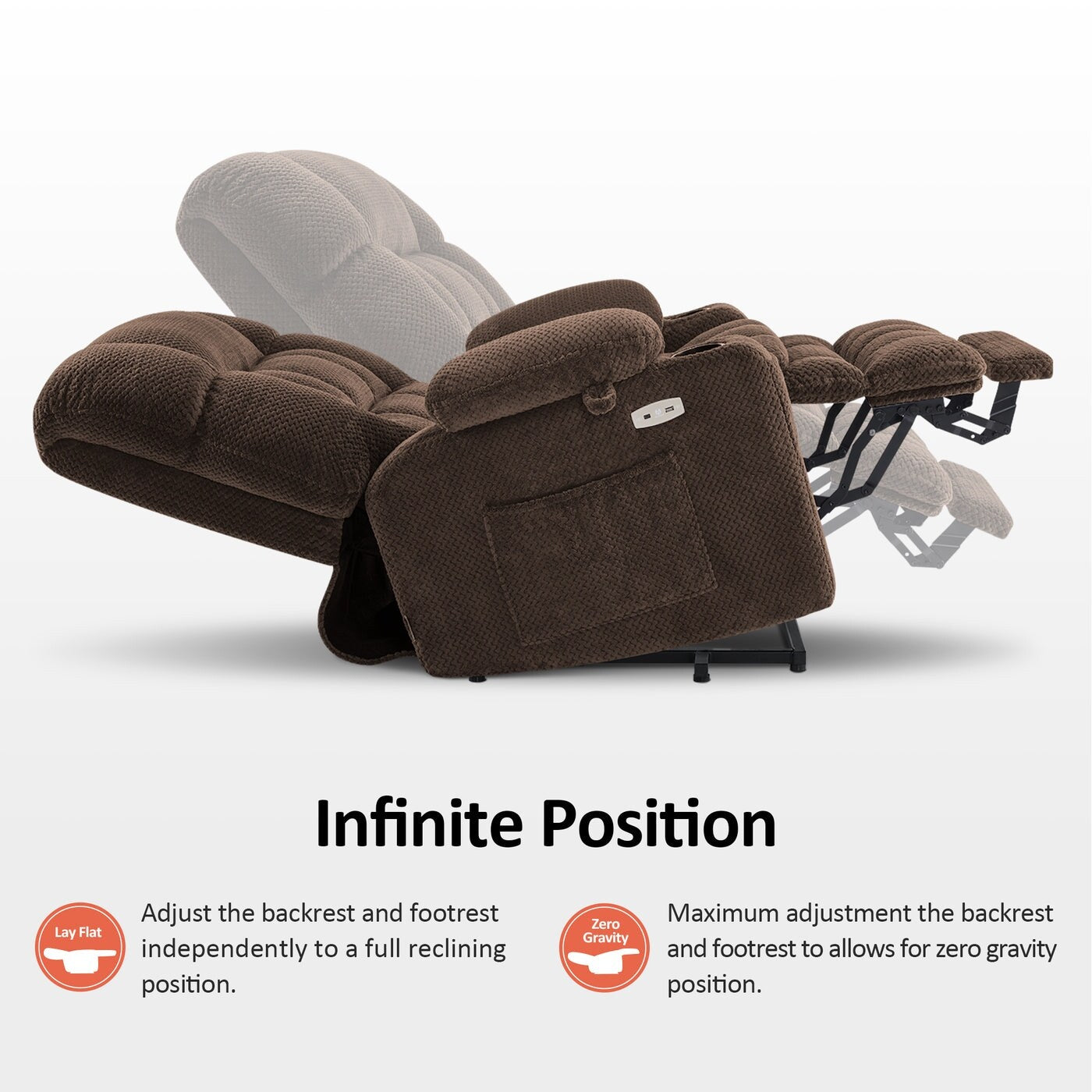 Poltrona reclinabile elettrica MCombo Small con doppio motore, massaggio e calore, posizione infinita, porte USB, tessuto 7893