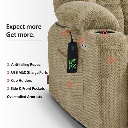 Poltrona reclinabile elettrica MCombo Small con doppio motore, massaggio e calore, posizione infinita, porte USB, tessuto 7893