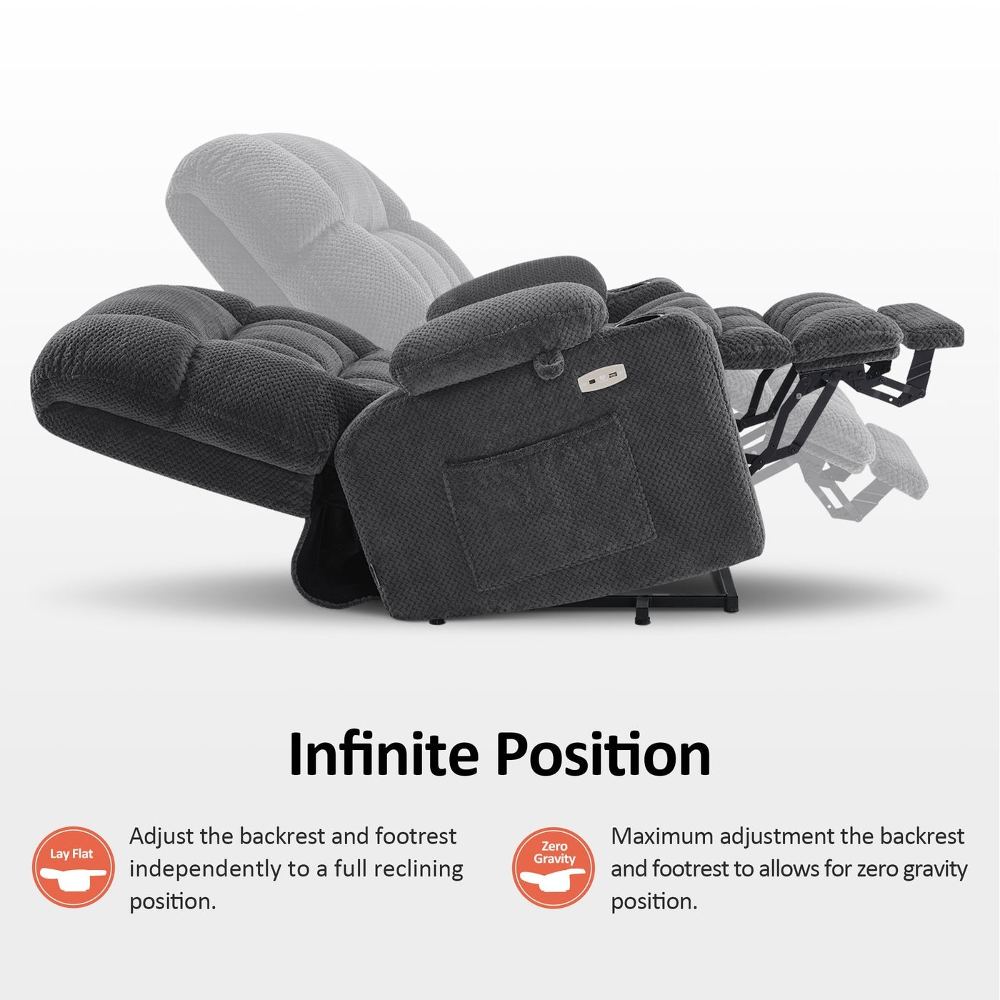 Poltrona reclinabile elettrica MCombo Small con doppio motore, massaggio e calore, posizione infinita, porte USB, tessuto 7893