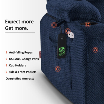 Poltrona reclinabile elettrica MCombo Small con doppio motore, massaggio e calore, posizione infinita, porte USB, tessuto 7893