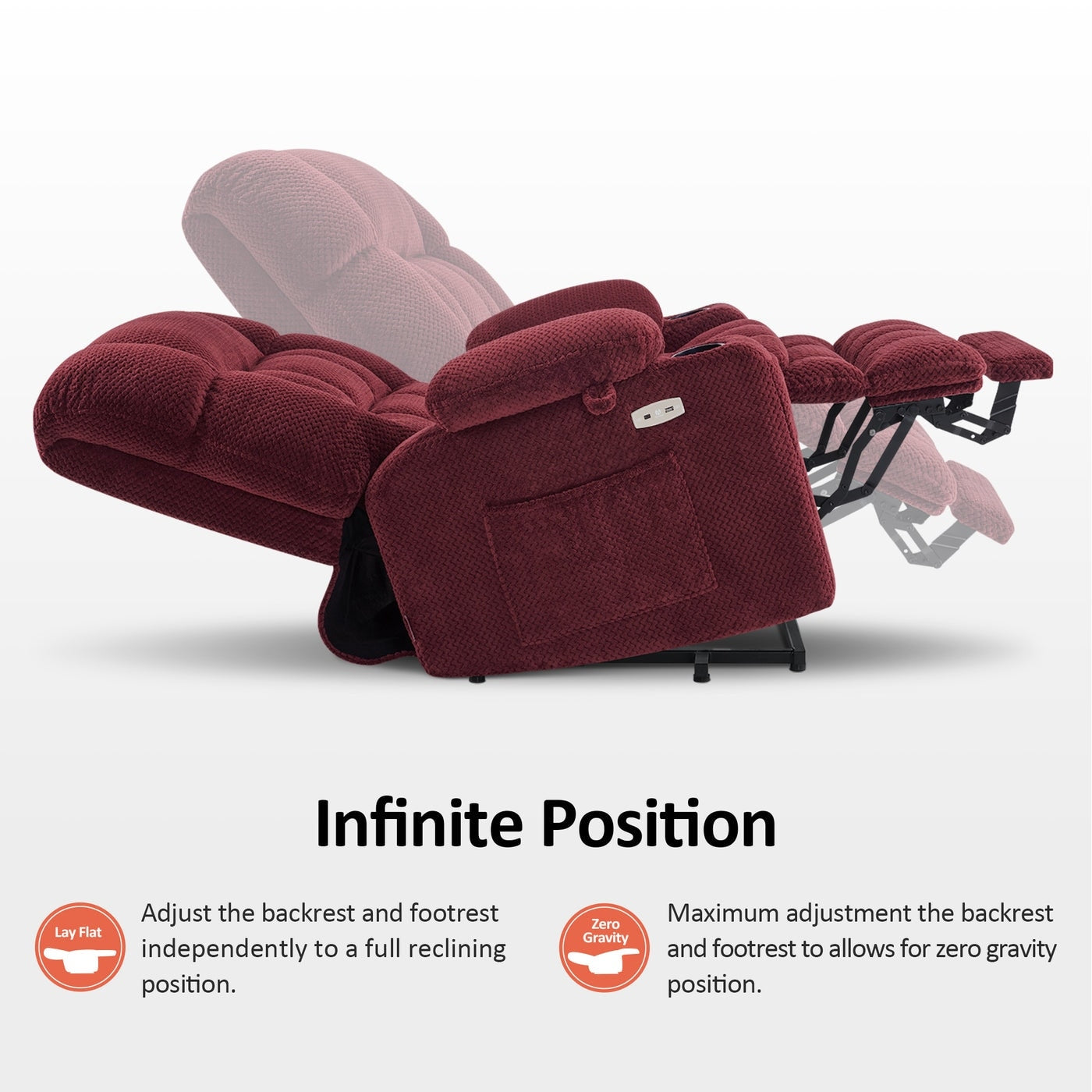 Poltrona reclinabile elettrica MCombo Small con doppio motore, massaggio e calore, posizione infinita, porte USB, tessuto 7893