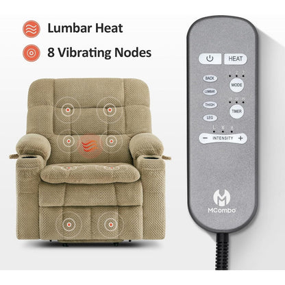 Poltrona reclinabile elettrica MCombo a doppio motore con massaggio e calore, posizione infinita, tessuto R7894 (piccola-larga)
