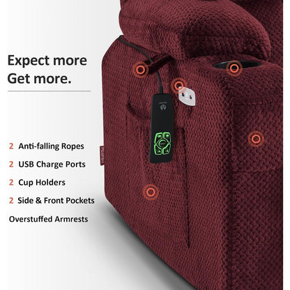 Poltrona reclinabile elettrica MCombo a doppio motore con massaggio e calore, posizione infinita, tessuto R7894 (piccola-larga)