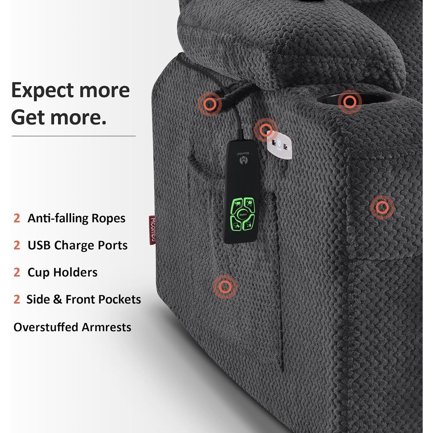 Poltrona reclinabile elettrica MCombo a doppio motore con massaggio e calore, posizione infinita, tessuto R7894 (piccola-larga)