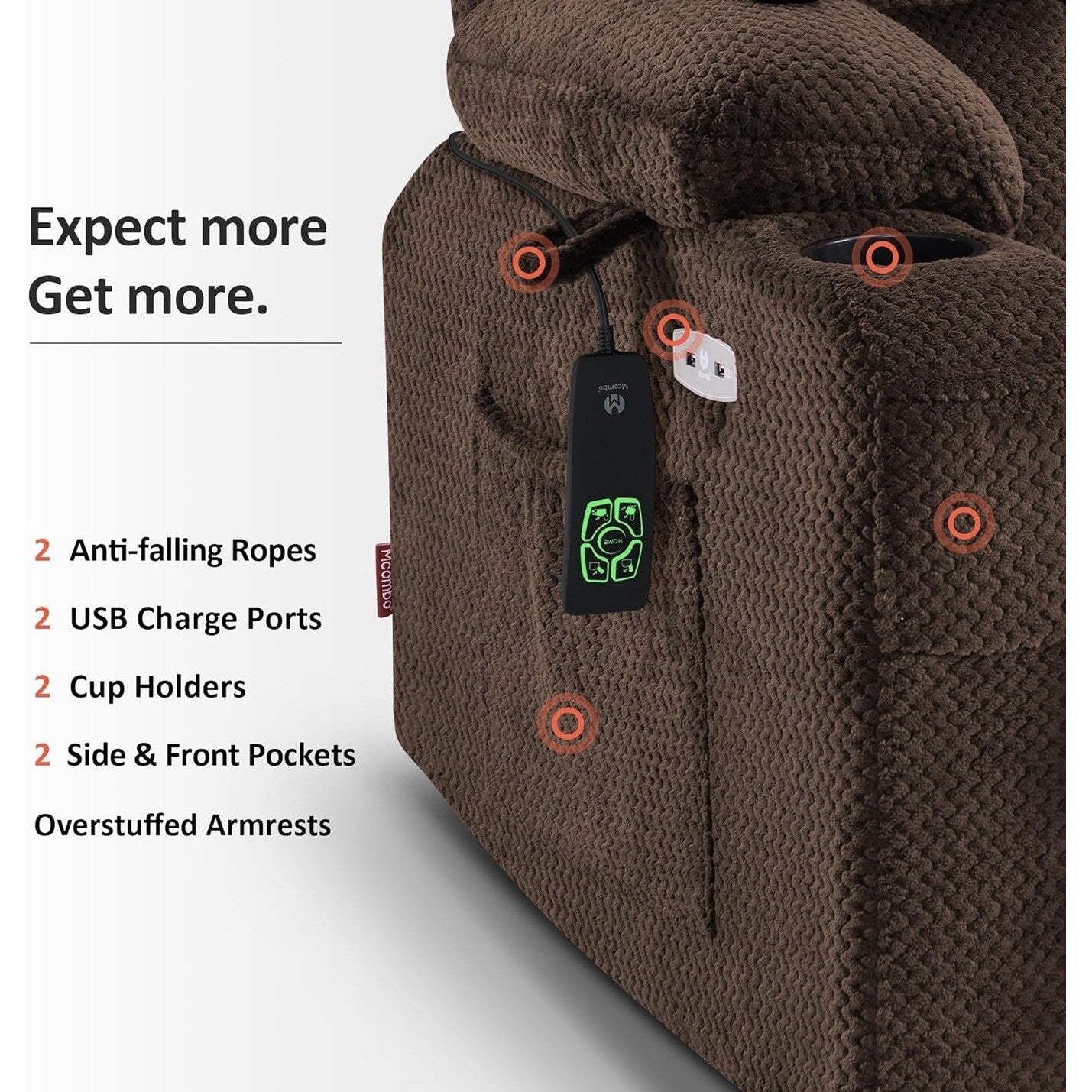 Poltrona reclinabile elettrica MCombo a doppio motore con massaggio e calore, posizione infinita, tessuto R7894 (piccola-larga)