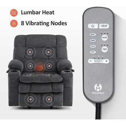 Poltrona reclinabile elettrica MCombo a doppio motore con massaggio e calore, posizione infinita, tessuto R7894 (piccola-larga)