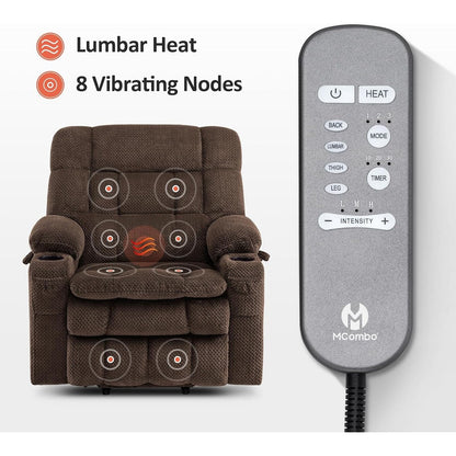 Poltrona reclinabile elettrica MCombo a doppio motore con massaggio e calore, posizione infinita, tessuto R7894 (piccola-larga)