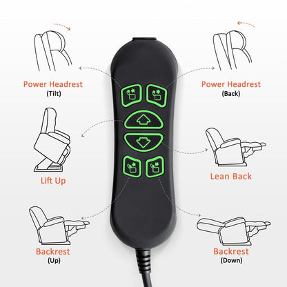 Poltrona reclinabile elettrica MCombo Small con doppio motore, massaggio, doppio riscaldamento, poggiatesta regolabile, tessuto 7222