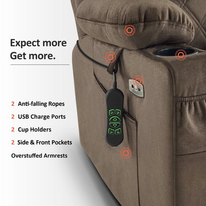 Poltrona reclinabile elettrica MCombo Small con doppio motore, massaggio, doppio riscaldamento, poggiatesta regolabile, tessuto 7222