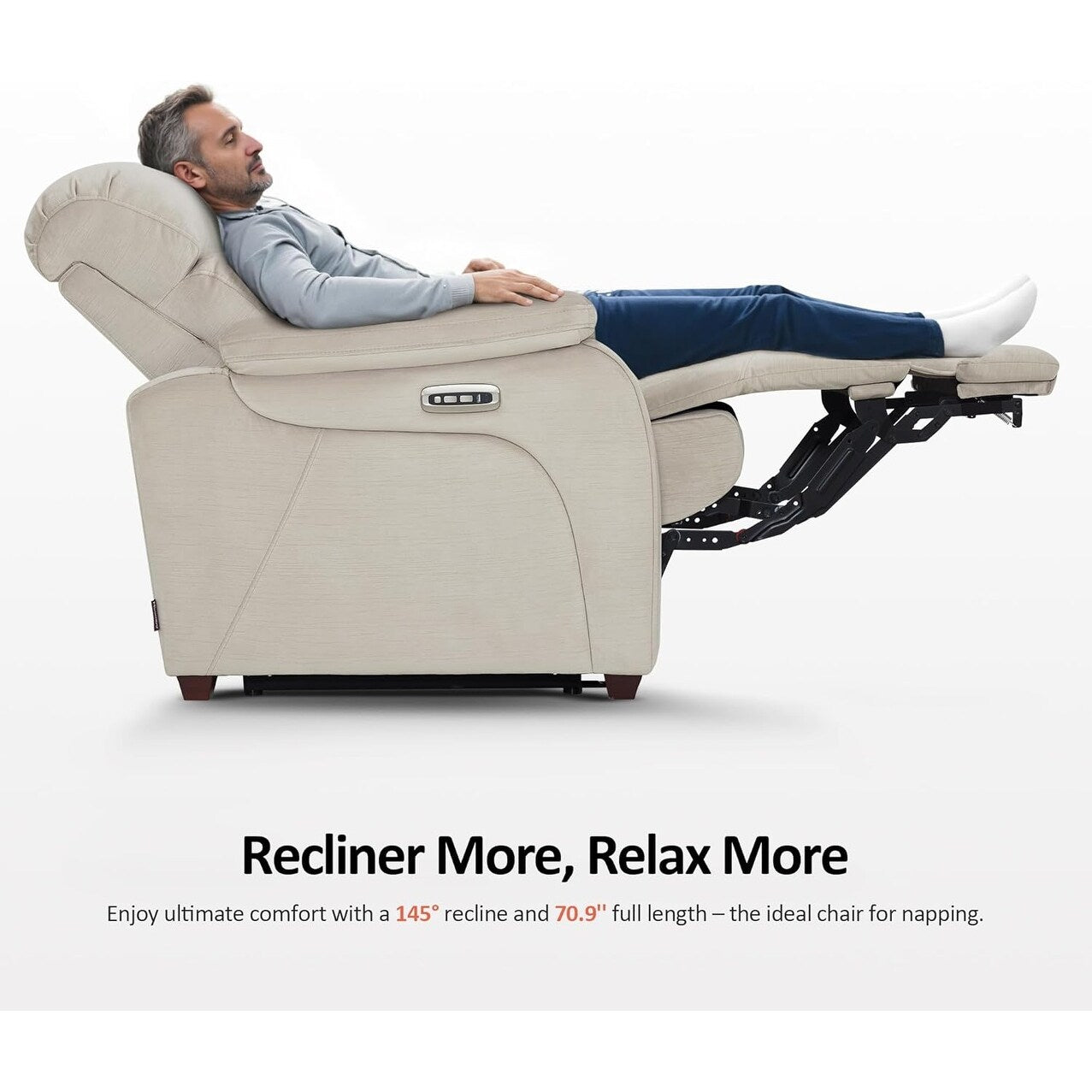 Poltrona reclinabile elettrica MCombo Zero Wall-Hugger con poggiatesta regolabile, perfetta per piccoli spazi e camper, tessuto ST257