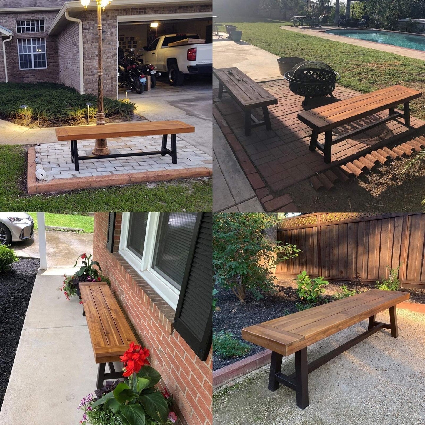 MAISON ARTS Set da pranzo per esterni da 3 pezzi in legno di acacia con 1 tavolo da picnic rettangolare e 2 panche