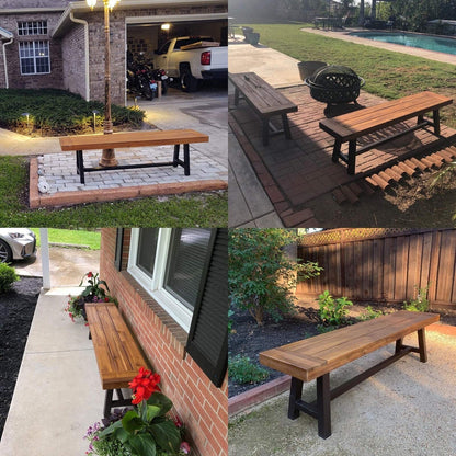 MAISON ARTS Set da pranzo per esterni da 3 pezzi in legno di acacia con 1 tavolo da picnic rettangolare e 2 panche