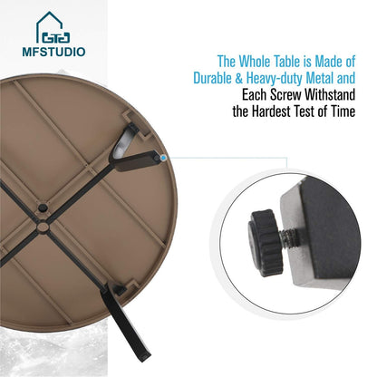 Set da pranzo per esterni da 5 pezzi, 4 sedie girevoli imbottite in schiuma ad asciugatura rapida e 44 tavoli rotondi in metallo effetto legno