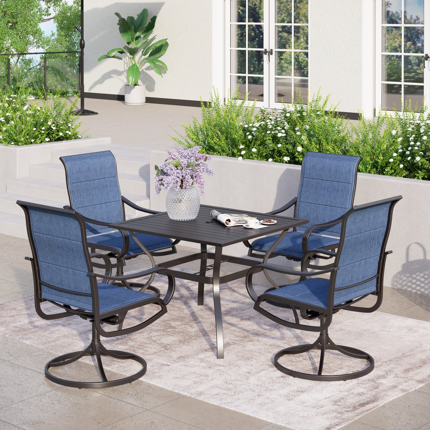 MAISON ARTS Set da pranzo da giardino da 5 pezzi con sedie girevoli in tessuto