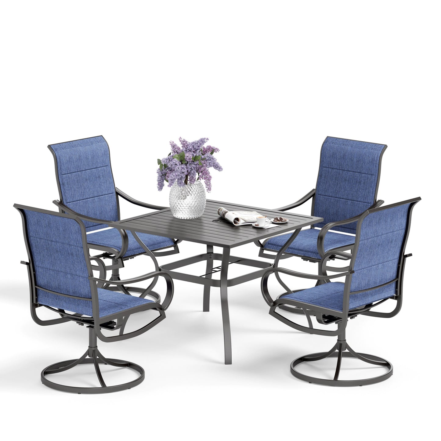 MAISON ARTS Set da pranzo da giardino da 5 pezzi con sedie girevoli in tessuto