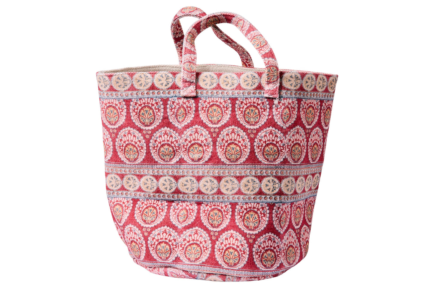 Sampai - Borsa Cesta Cotone Con Manici Fantasia Rossa Stampa Block