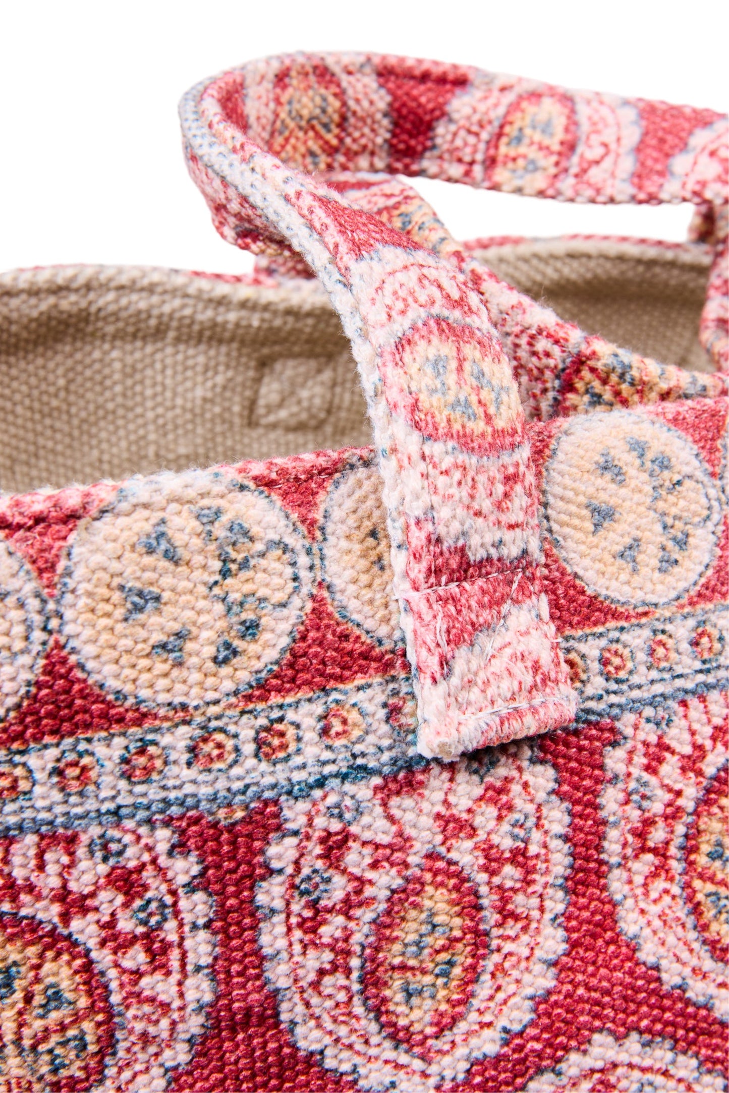 Sampai - Borsa Cesta Cotone Con Manici Fantasia Rossa Stampa Block