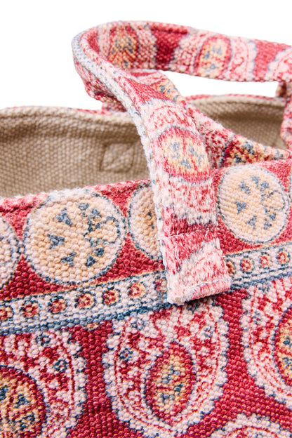 Sampai - Borsa Cesta Cotone Con Manici Fantasia Rossa Stampa Block