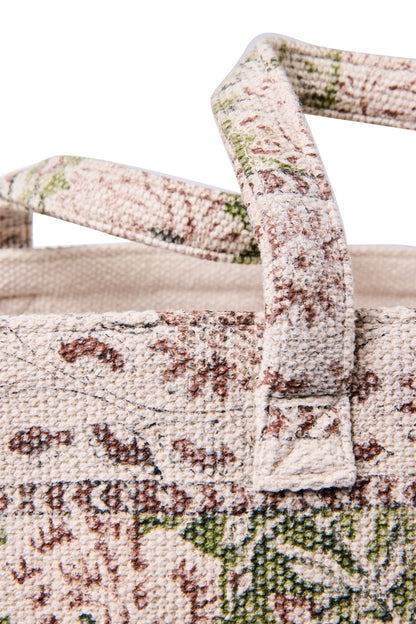 Sampai - Borsa Cesta Con Manici Fantasia Fiori Verdi Stampa Bl