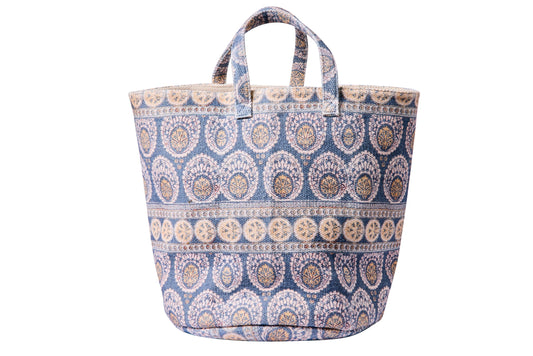 Sampai - Borsa Cesta Con Manici Fantasia Blue Print Block