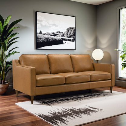 Divani Madeline Mid Century Modern Furniture in vera pelle color cognac