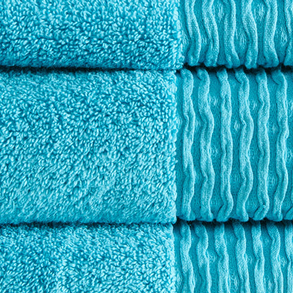 Set di asciugamani in cotone antimicrobico Madison Park Aer Jacquard Wavy Border Zero Twist