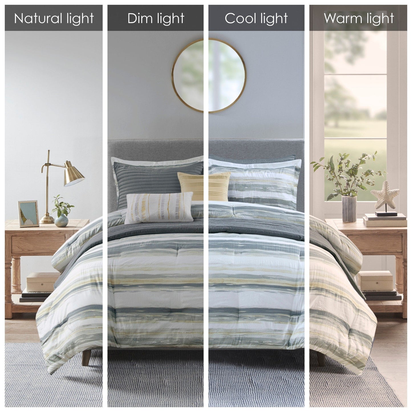 Collezione di 8 trapunte e copripiumini in seersucker stampato Madison Park Anchorage