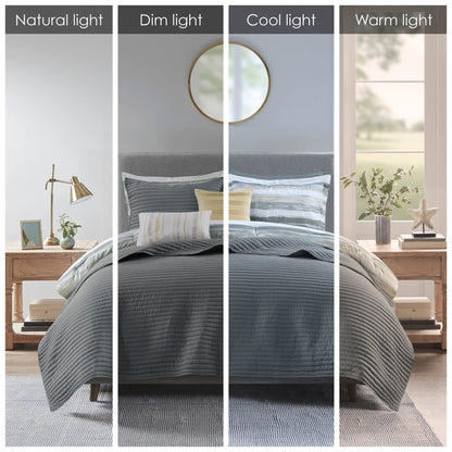 Collezione di 8 trapunte e copripiumini in seersucker stampato Madison Park Anchorage