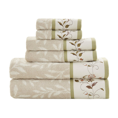 Set di asciugamani Madison Park Belle in cotone jacquard ricamato, 6 pezzi