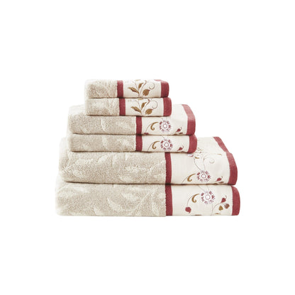 Set di asciugamani Madison Park Belle in cotone jacquard ricamato, 6 pezzi