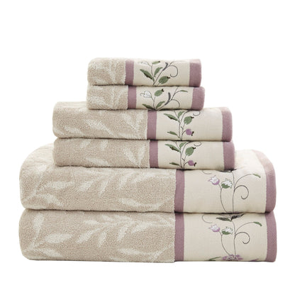 Set di asciugamani Madison Park Belle in cotone jacquard ricamato, 6 pezzi